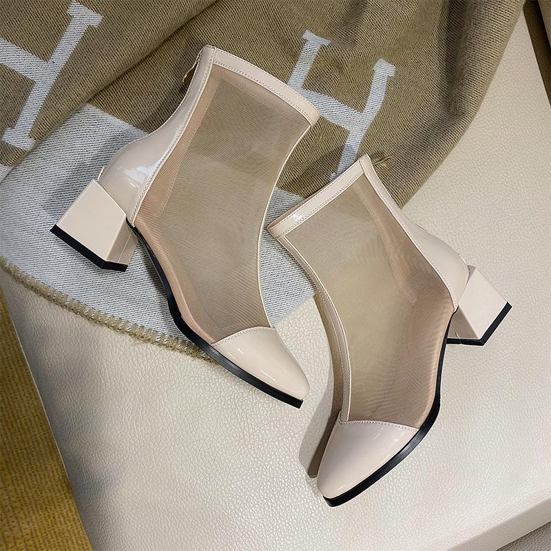 Women's high-heeled net boots spring and summer new thick-heeled large-size splicing cool boots