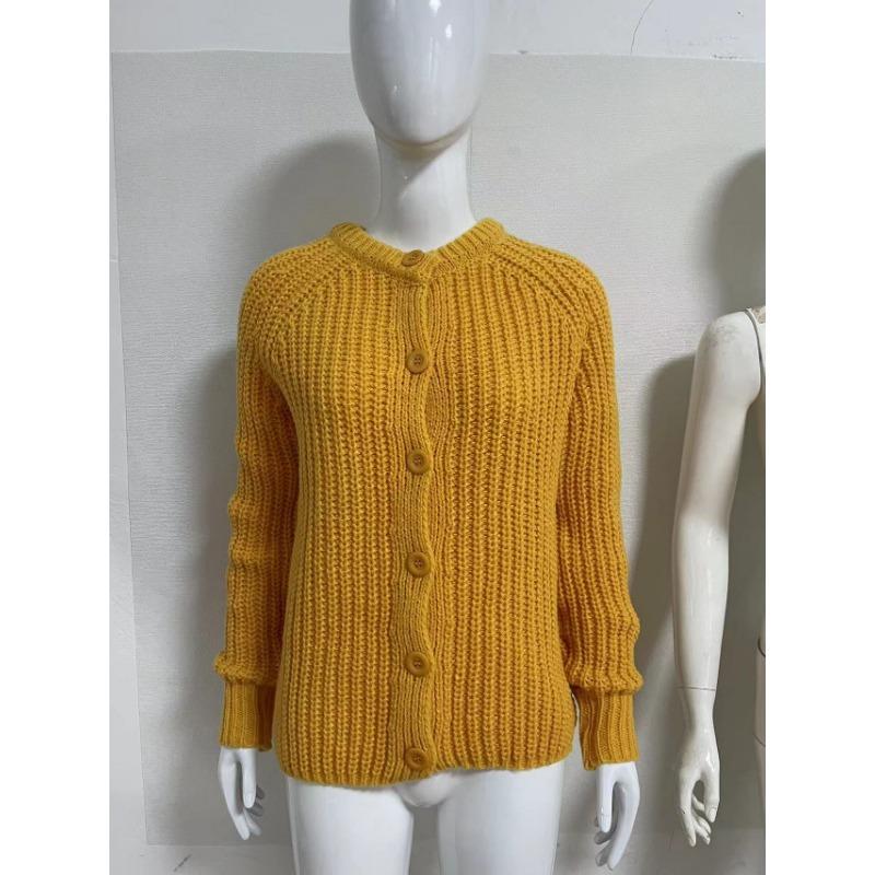 Herbst und Winter Neu Lockerer und Lässiger Stil Einfarbiger Langarm-Cardigan-Pullover für Damen