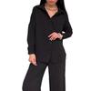 Women's 2-piece Solid Color Cardigan With Pocket Fashion Casual Wide Leg Pants Set European American Trendy Outfit