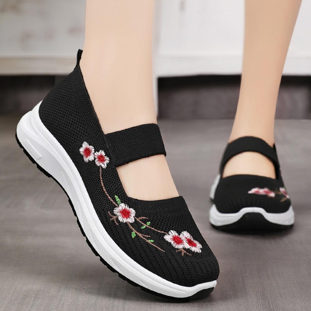 2024 New Everyday Walking Slip Shoes Women's Knitted Round Toe Flats Women's Summer Breathable Loafers Lecskin Women's Wedges