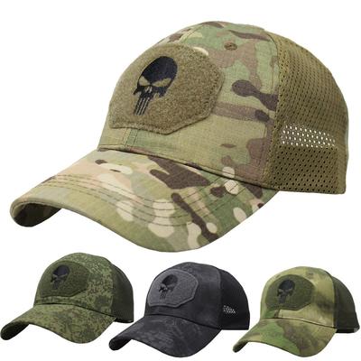 Outdoor Skull Camo Baseball Hat Tactical Army Fans Duck Tongue Hat Velcro Grid Embroidered Hat Sun Protection Hat