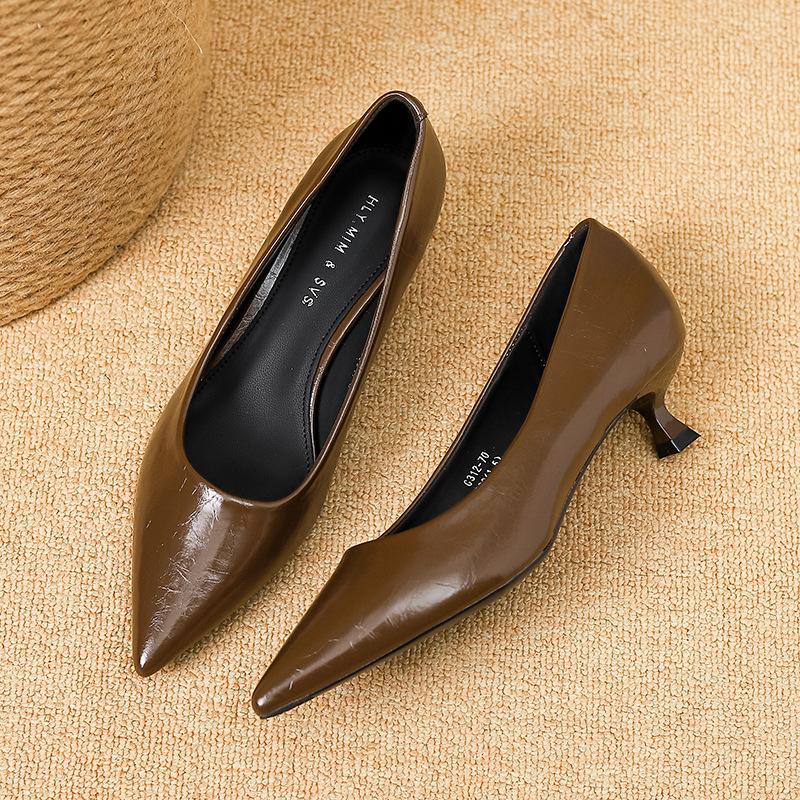 G312-70 Pointed Thin Heel Mid-heel Shoes 2025 Autumn and Winter New Women's Shoes Commuting Shallow Single Shoes Women