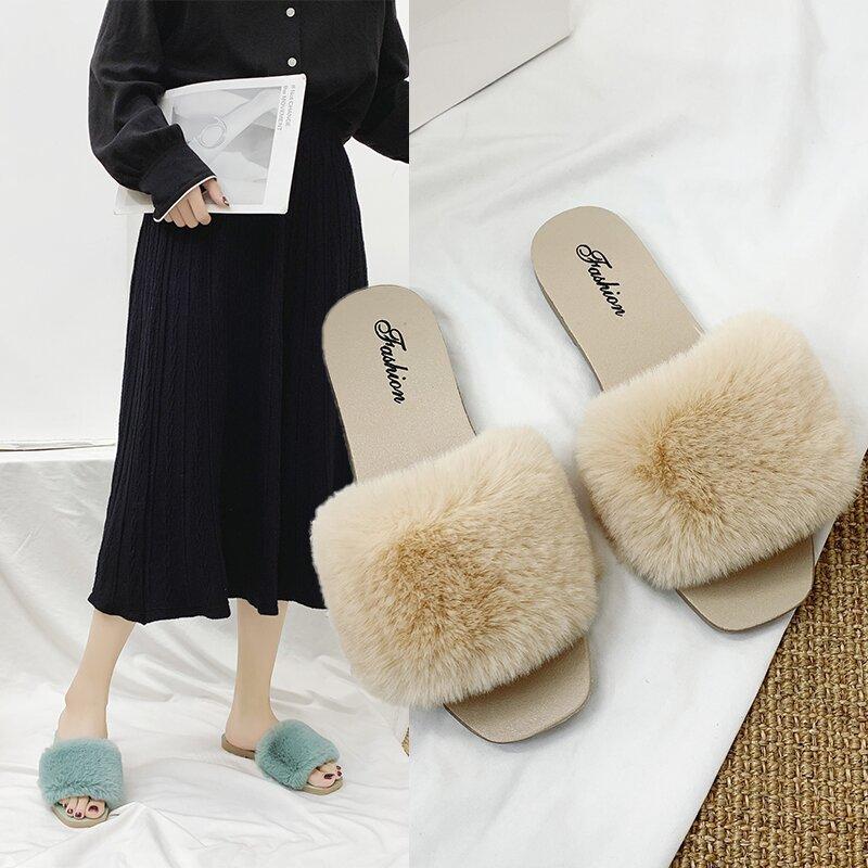 

2025 autumn and winter new fashion wool slippers women s ins trend versatile solid color indoor and outdoor wool slippers winter 36 зелёный