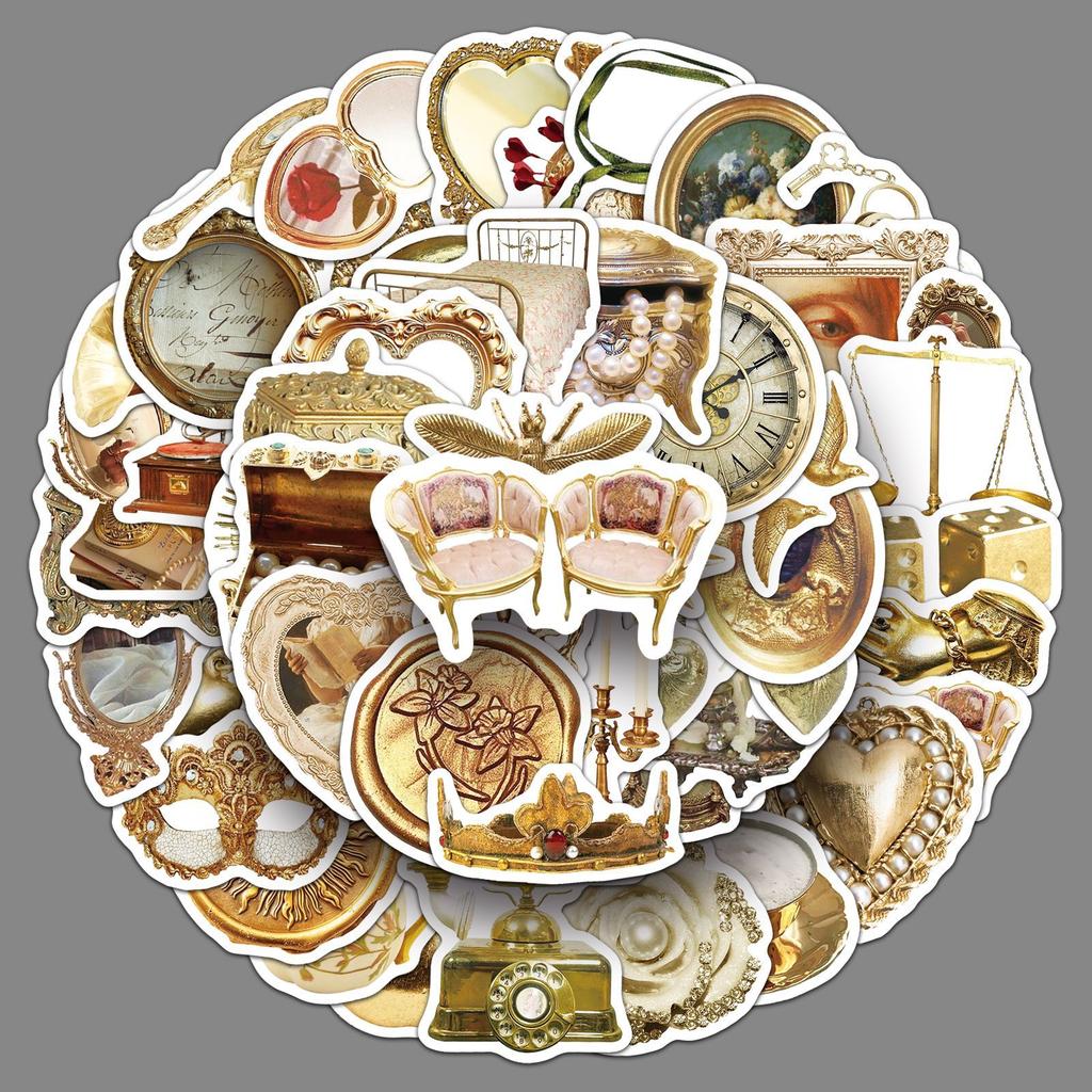 50 Golden Ins Style Graffiti Stickers Retro Palace Style Decoration Mobile Phone Case Water Cup Notebook Stickers