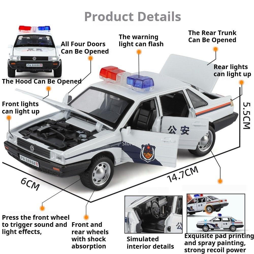 Scale 1:32 Santana Divo Police Car Model Toy Music Light Public Security 110 Supercar Doors Opened Alloy Diecast Models Boy Gift