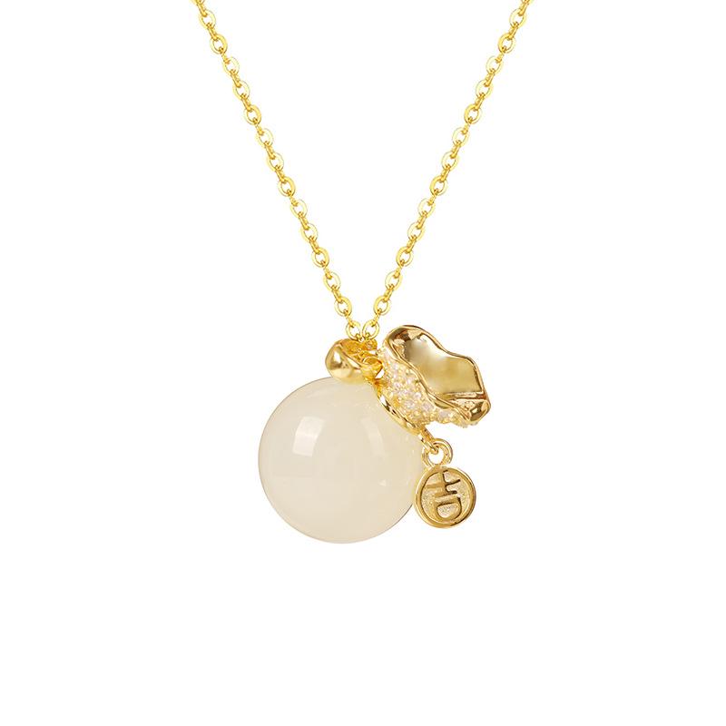 S925 Sterling Silver Clavicle Necklace with Hetian Jade Lucky Bag Pendant - Elegant Chinese Style Women’s Accessory