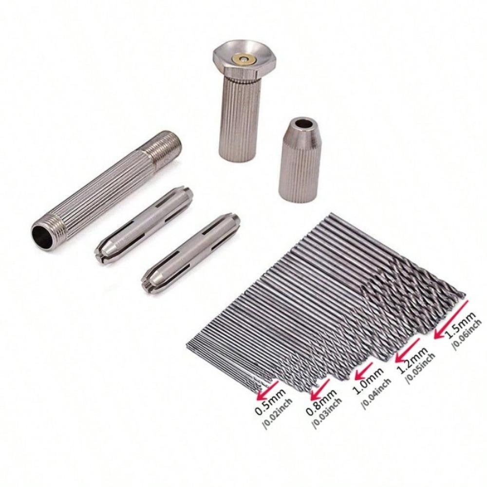 51Pcs/Set Mini Micro Aluminum Hand Drill with Keyless Chuck Twist Drill Bit Sets