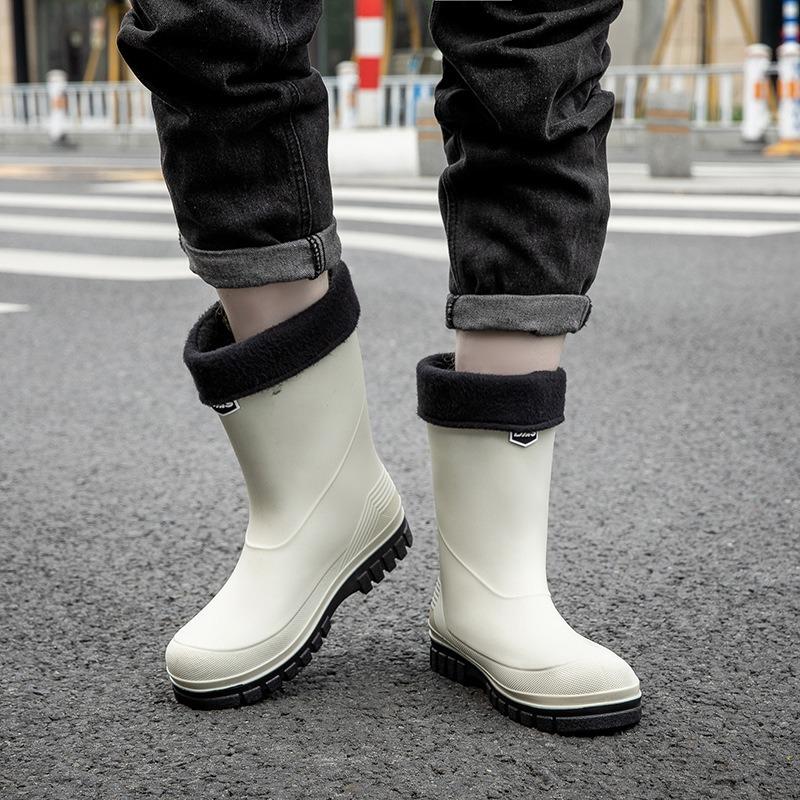 Waterproof Shoes Men's Rain Shoes Fashion Medium Tube Thickened Warm Rubber Shoes Work Non-slip Fishing Kitchen Rain Boots