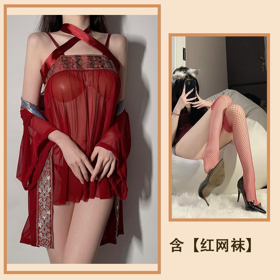 Sex Underwear Pure Desire Sexy Hot Retro Style Hanfu Private House Belly Pocket Transparent Perspective Nightdress Women's Suit