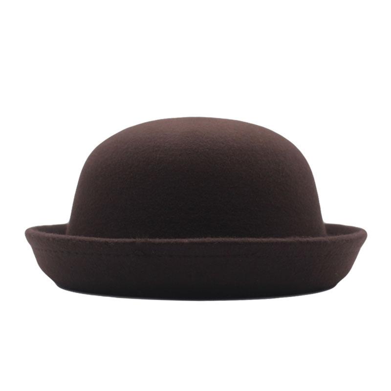 Outdoors Adult Children Flat-top Fedora Pure Color  Imitation Wool Jazz Hat Wide Brim L .adies ElegantRound Hat Bowler Hat