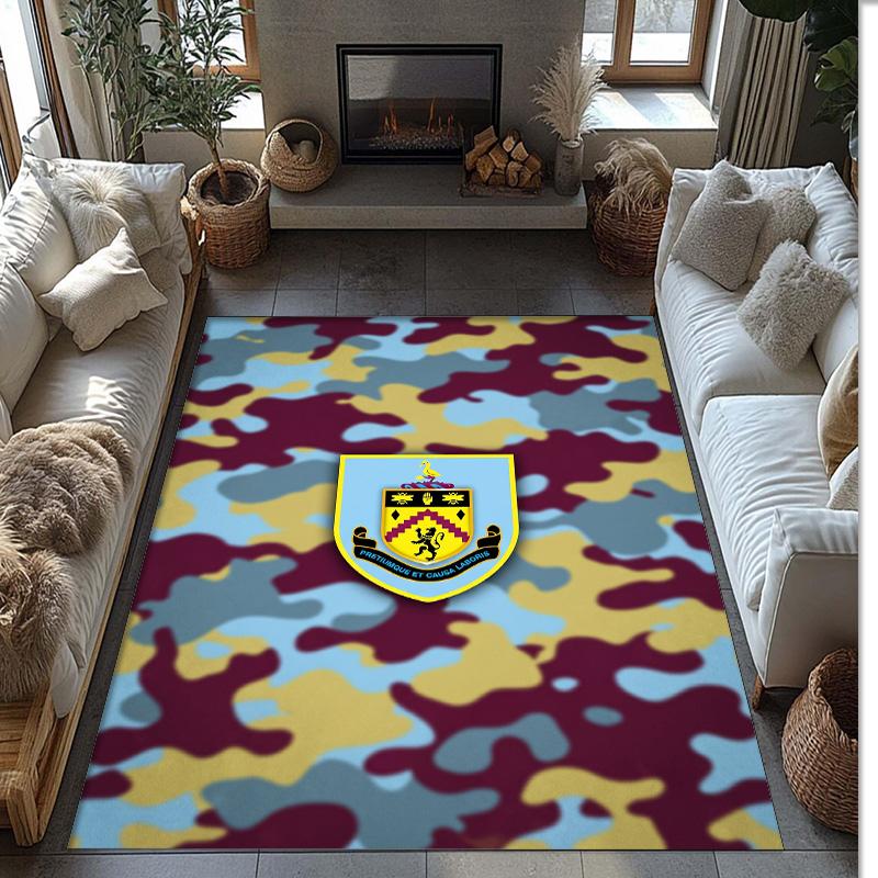 Burnley Football Print Crystal Velvet Rug, Comfortable Water Absorbent Non Slip Indoor Floor Carpet