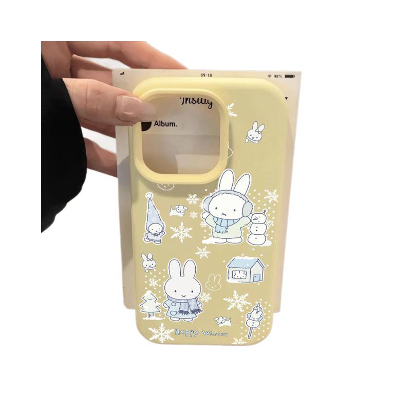 Creative Winter Miffy Rabbit Case for Apple Phones: Compatible with 17 Pro Max, 16, 15, 14 Pro, and 12 Pro - Soft Mochi Design