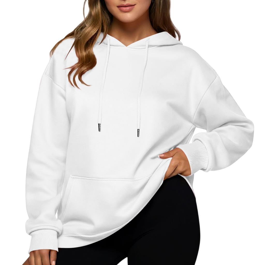 Women's Casual Loose Sports Drop Shoulder Sleeves Smooth Panel Hoodie Sweatshirt