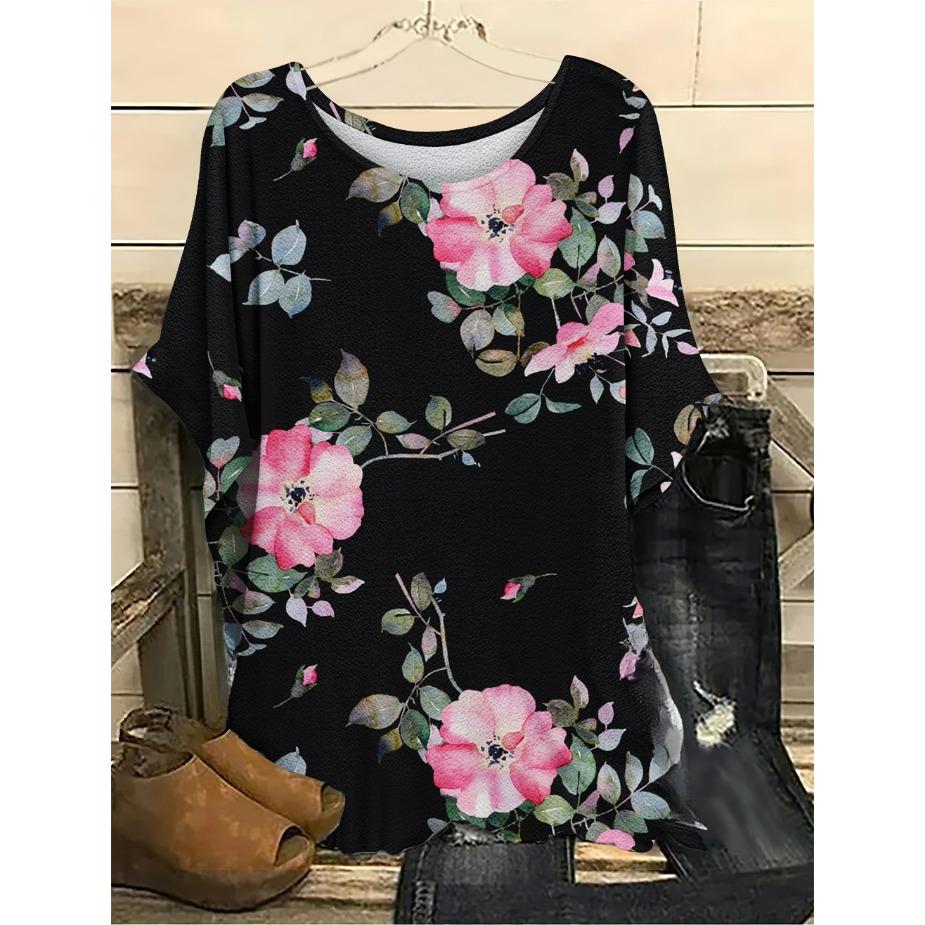 

Большие размеры женские футболки Violet Kiss Leaf модная футболка с короткими рукавами и круглым вырезом с 3D-цифровой печатью 4XL