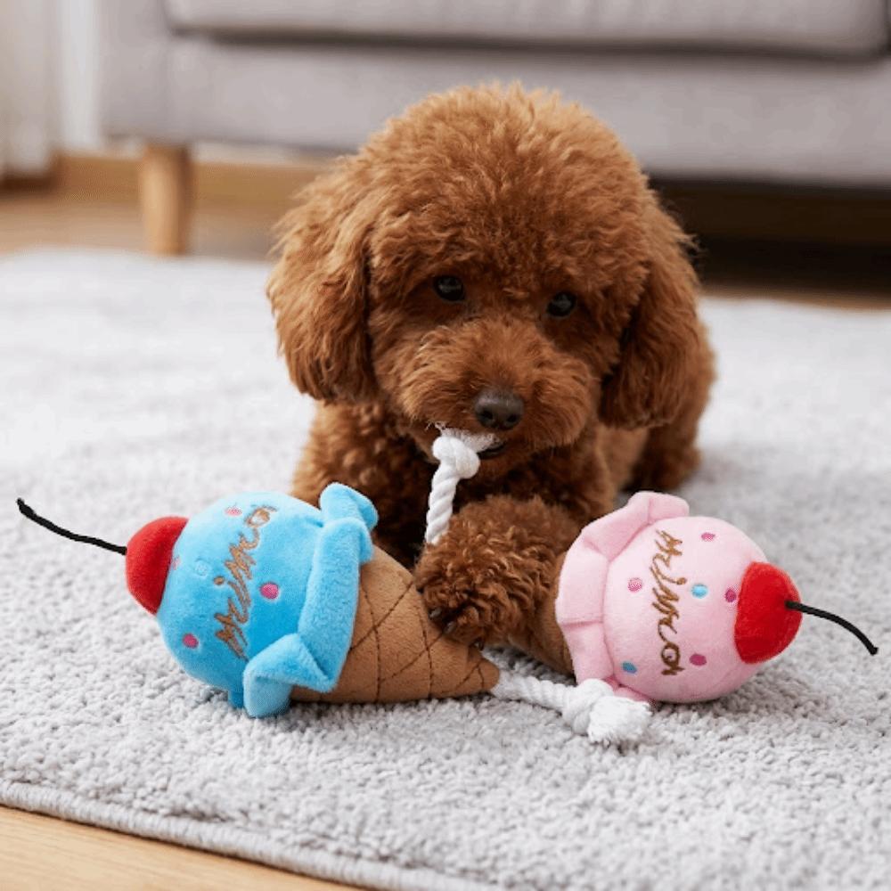 Indoor Play Pink & Blue Ice Cream Dual Color Food Shape Squeaky Pet Realistic Look Soft Food Shaped For Dog