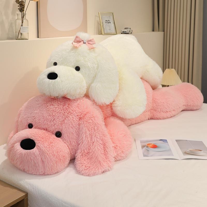 Jumbo Magnitude Lying Prone Puppy Fluffy Playthings Comfortable Soft Animated Bow Tie Doggy Plaything Warm Snuggly Critter Hurl Cushion Sleepy Buddy