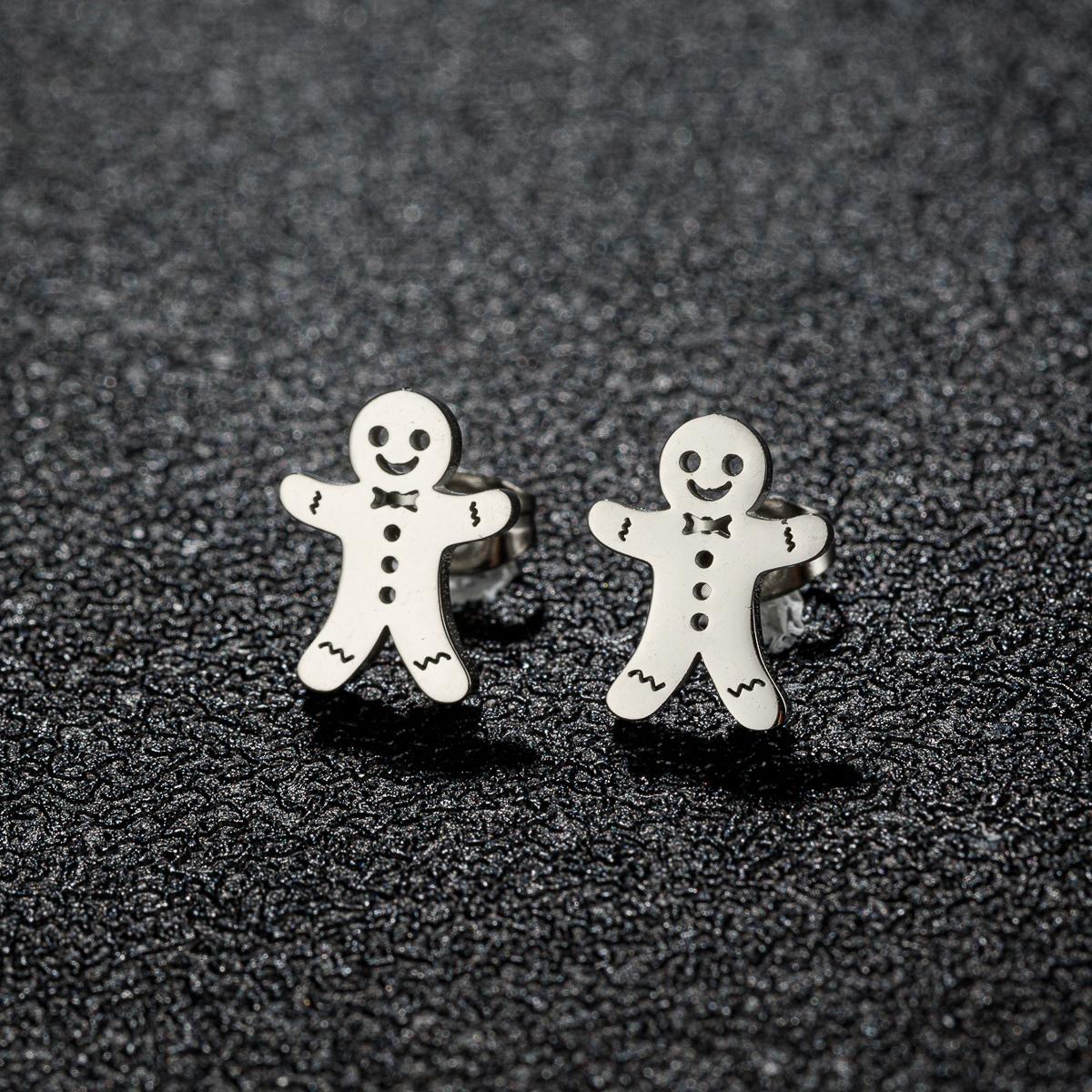 

Cartoon Gingerbread Man Stud Women S Earrings Chirstmas Gift Hypoallergenic Tragus Piercing Stainless Steel Earring Zircon