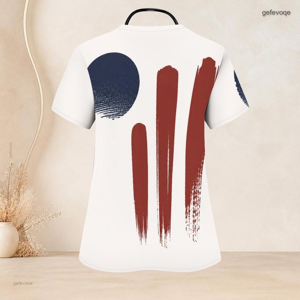 Women Plus Size V Neck Short Sleeve American Flag Print Nurse Scrub Top With Front Pockets