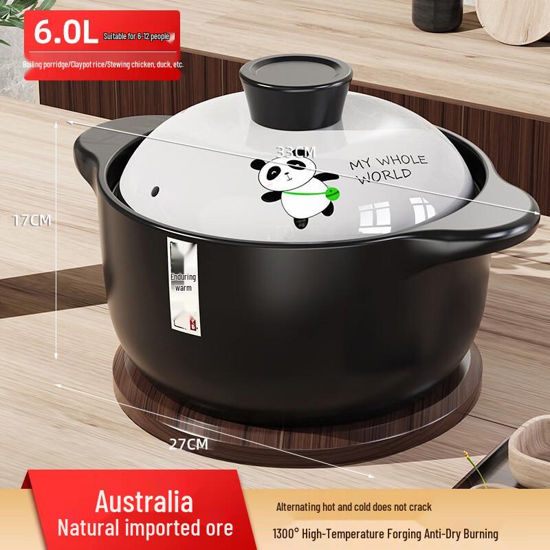 Zhì Shì 6L Panda Ceramic Clay Pot for Gas Stoves