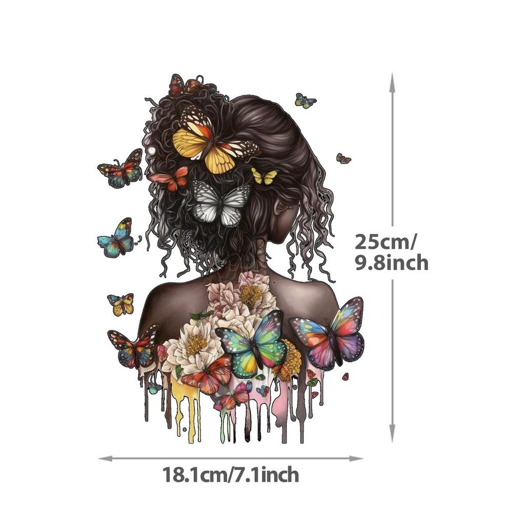Autocolant cu transfer termic Fluture de femeie neagră Imprimare pe tricou Autocolante pentru haine Hanorace Diy Heat Press aplicate Petice pe calcat