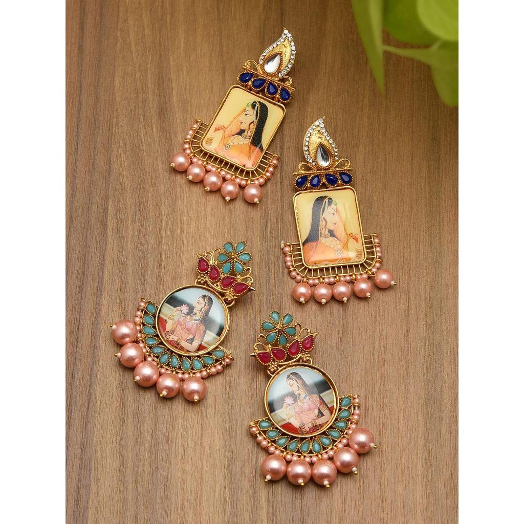 Combo of 2 Gold Tone Padmavati Inspired Dangle Earring For Women
