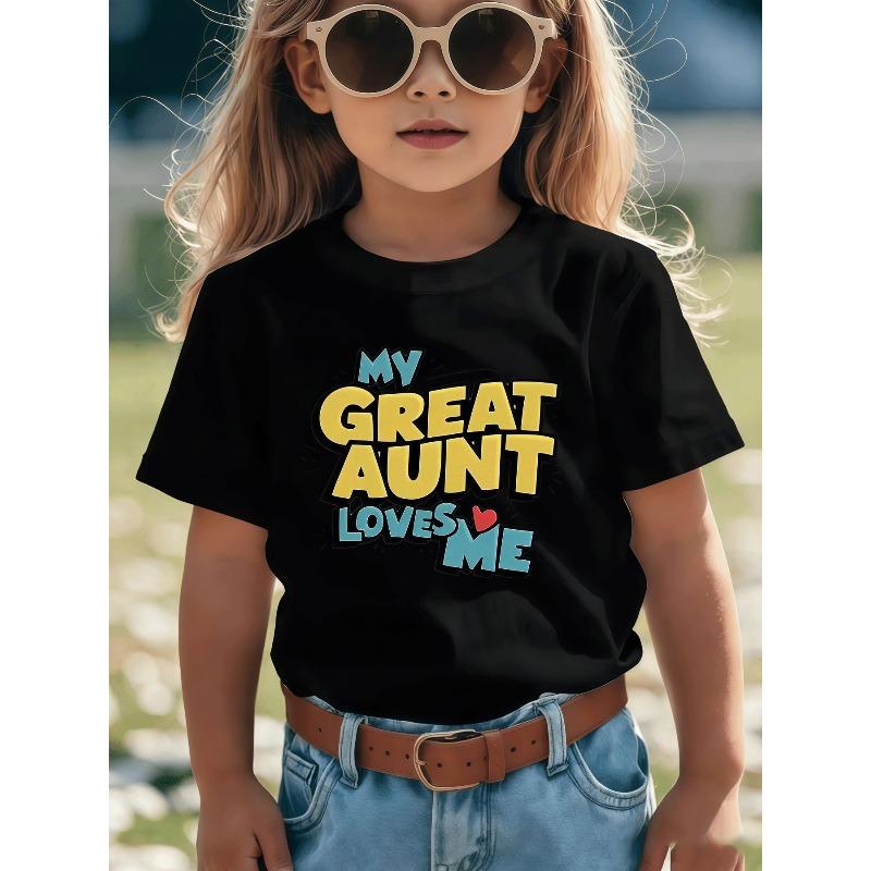 European Sizes Cute Great Aunt & Me Graphic Design T-Shirt - Casual Crew Neck Tee for Kids, Fun Cartoon Letters, Expressing Love for a Dear Aunt