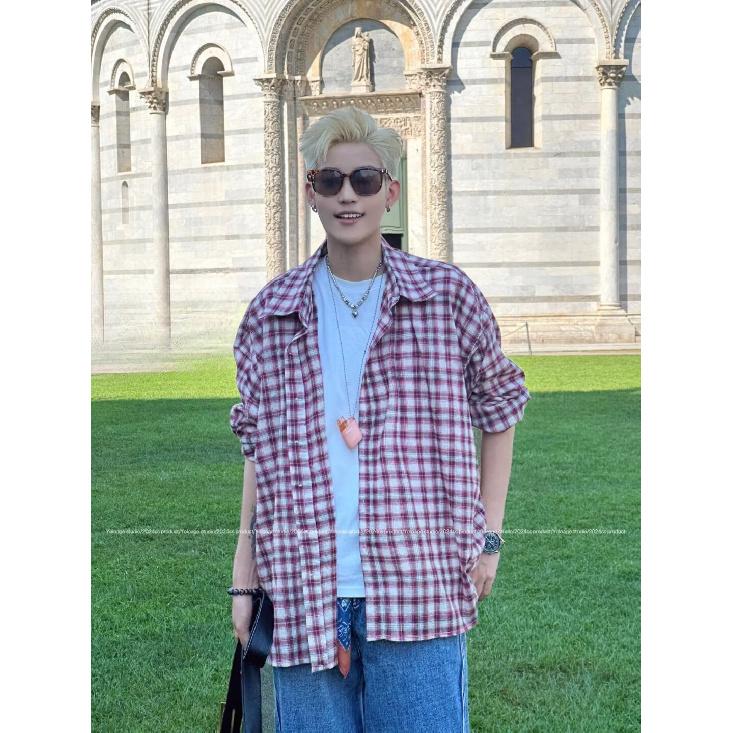 

Осенняя хлопковая клетчатая рубашка с длинными рукавами для мужчин и женщин, нейтральная свободная повседневная рубашка, модное пальто для пары, топ 2XL красный