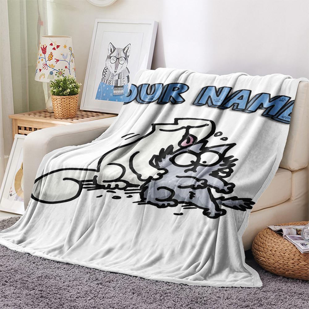1PC Custom Name Simon‘s Cat Patterned Flannel Blanket Suitable For All Seasons for Home Decor Warmth and Comfort Gifts Holiday Present