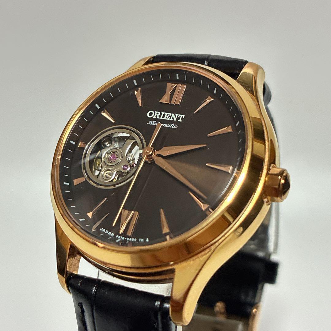 Used ORIENT Open Heart Gold Watch Brown 518