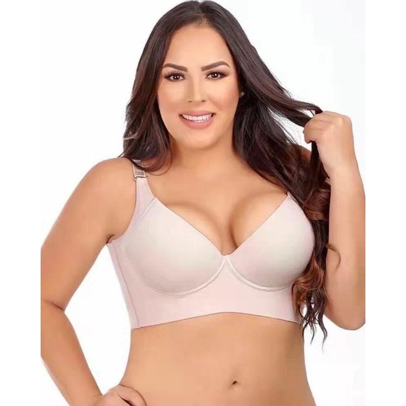 

European and American Style Glossy Plus-Size Backless Bra, Popular Deep V Design with Underwire, Side Support, Anti-Sagging, Export Bra for Women Skin Color g (High Quality) 34 (in Stock)