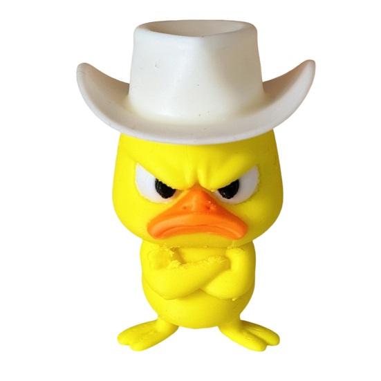 Fun Office Desk Toys Angry Duck Figurine, 3D Printed Yellow Decoration with Cowboy Funny Decor Hat, Little Animal Ornament for Home Desktop,