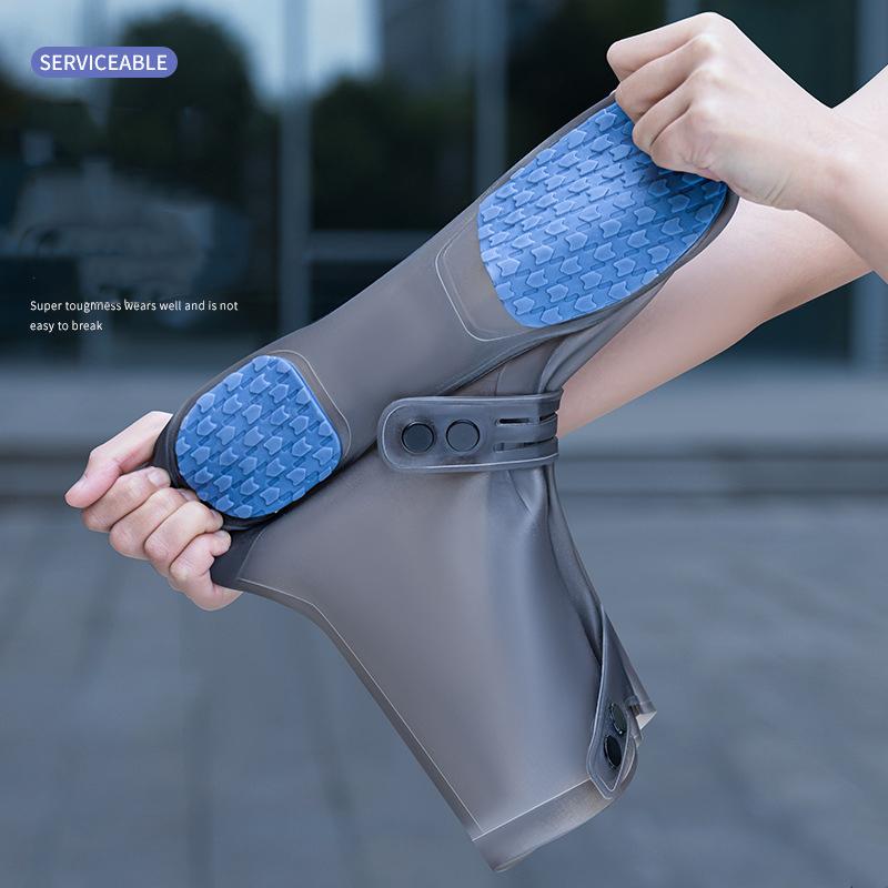 White Shoe Rain Cover Waterproof Overshoes Men Women High Top Reusable Boot Shoe Cover Button Up Water Shoes Protector Galoshes