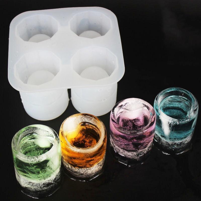 1Pc Silicone Four Hole Ice Cube Mold Press Ice Block Maker Creative Round Cup Shape Ice Molds for Whiskey Beer Bar Kitchen Tools