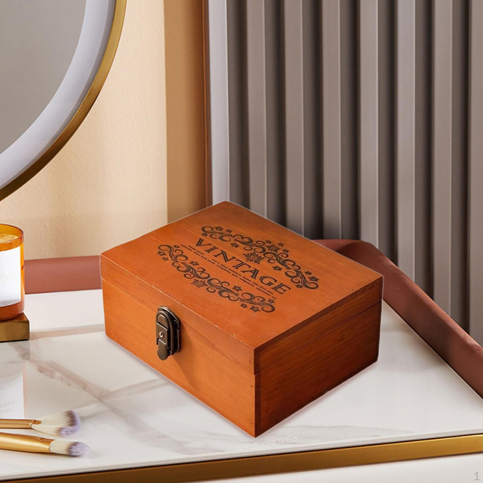 

Wood Storage Box with Lock Trinket Chest Handmade Jewelry Gift Organizer for Hair Clips