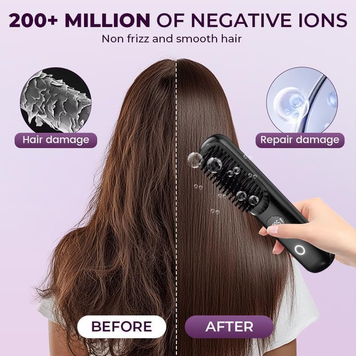 Bærbar rettetangbørste - Rettetang Oppladbar Trådløs Rettetangkam, Rask Oppvarming Trådløst Mini Reisefrisørverktøy