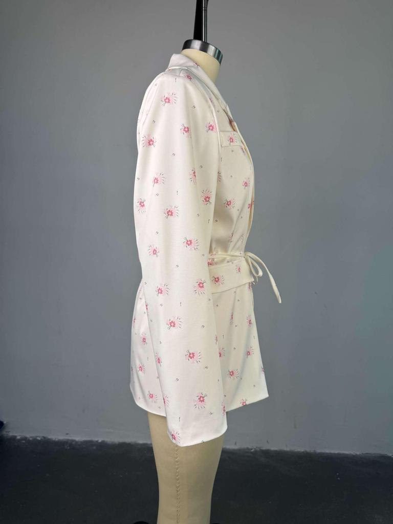 2025 Frühling/Sommer Damen Bedruckter Lockerer Blazer mit Bindegürtel