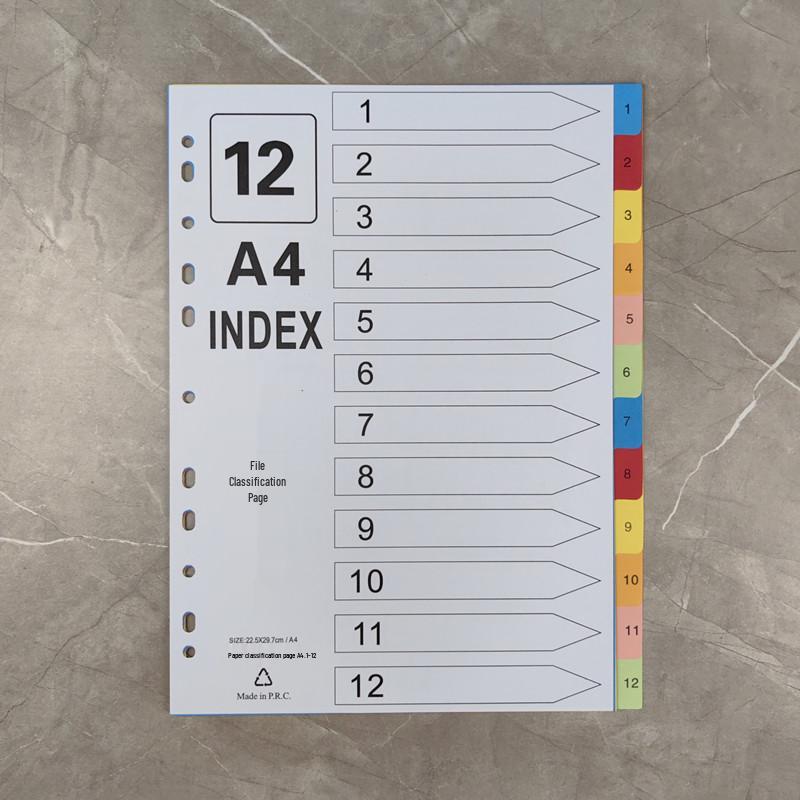 Set de separadores A4 de hojas sueltas: 12 Páginas de Índice Mensual, 50 Páginas Etiquetadas, 31 Páginas de Clasificación por Letra de Colores, Perforadas para 11 Agujeros.