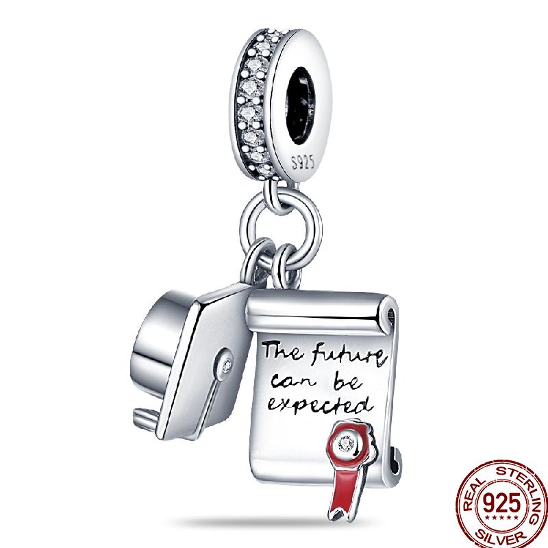 Graduation Series Pure Copper Metal Bachelor's Hat Certificate Flowers Charm Bead Components Bead Components Compatible With Pan Authentic Original