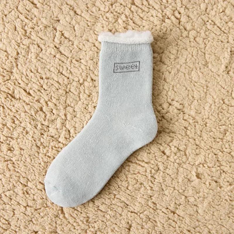Womens Winter Warm Socks Thicken Thermal Socks Wool Cashmere Coral Velvet Snow Sweet Soft Cotton Knitted Room Floor Sleep Sock