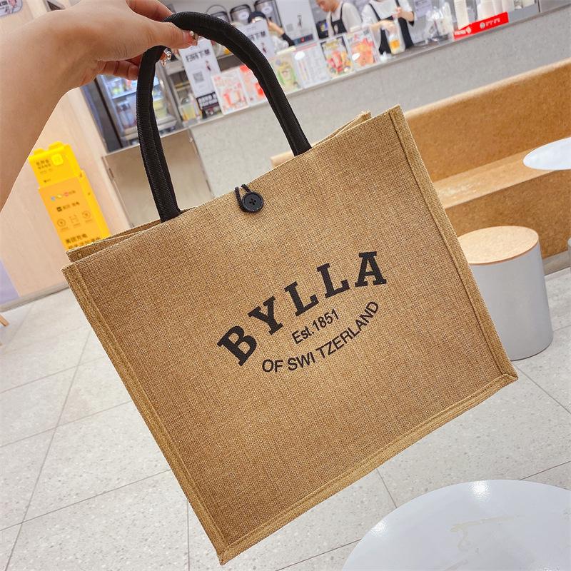 Damen Jute Tragetasche - Große Kapazität Leinen Lunch- & Einkaufstasche