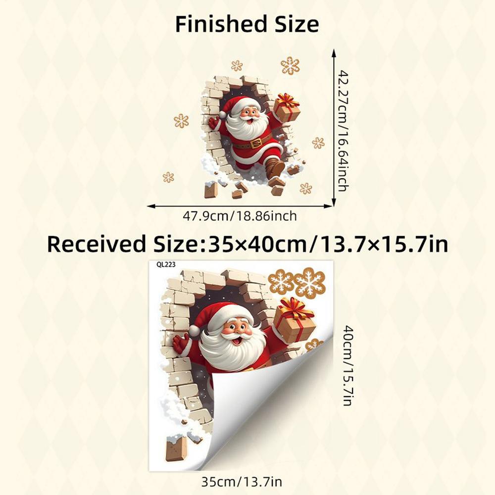 Santa Wall Decal Christmas Santa Breaking Brick Wall Stickers Decor Bathroom Decal for Home Party Living Room Bedroom Bathroom