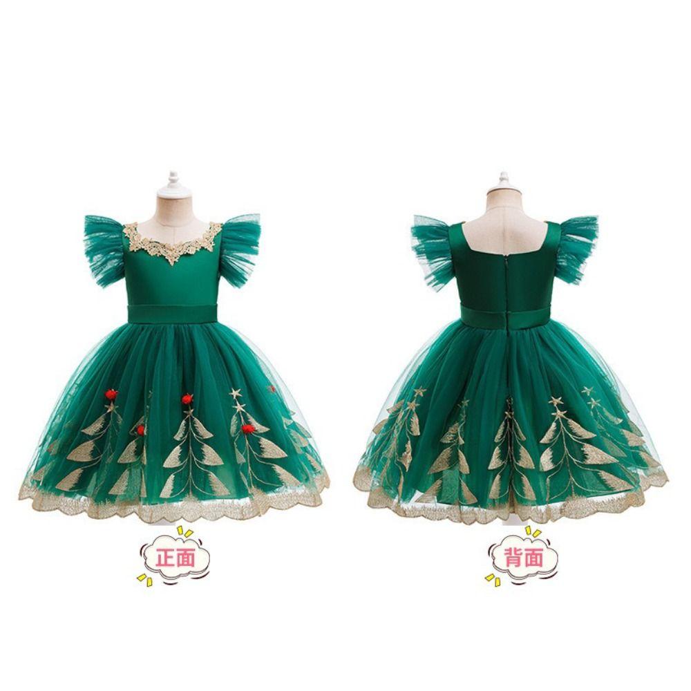 Mesh Puff Skirt Christmas Princess Dress Lace Collar Christmas Dance Dress Birthday Gala