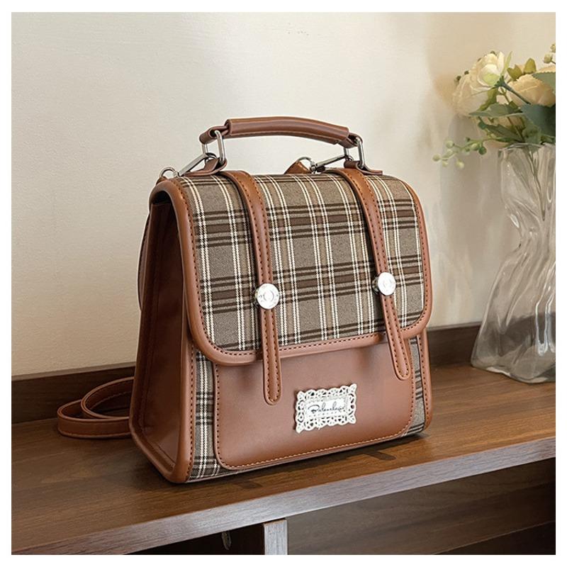Retro contrasting backpack women's new college style plaid single shoulder messenger bag versatile small backpack
