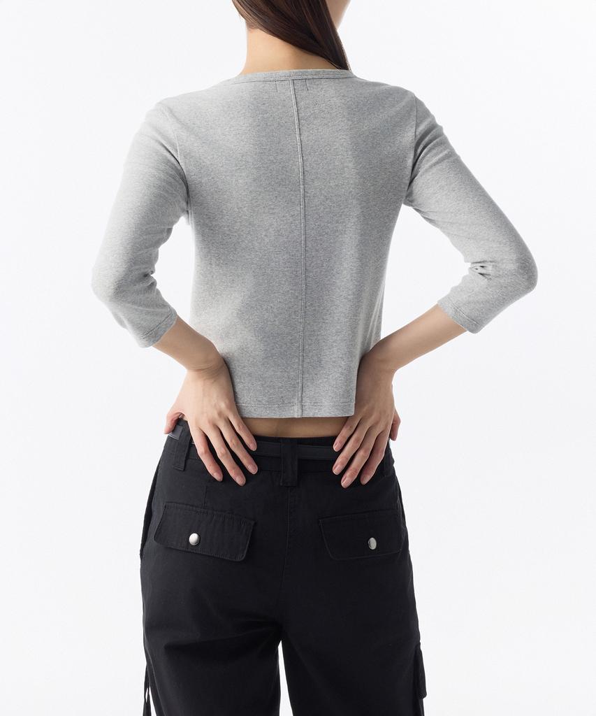 MUSINSA STANDARD WOMAN Women'S Slim Crew Neck Sleeve T-Shirt [Medium Grey]