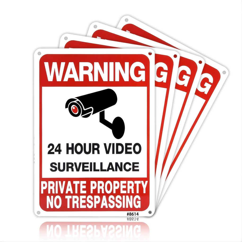 No Trespassing Signs Private Property Metal Hour Video Surveillance Signs For Home And Outdoor Aluminum