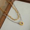 Fashionable Niche Titanium Steel Gold-plated Ring Pendant Handmade Bead Double Layered Necklace Jewelry for Women