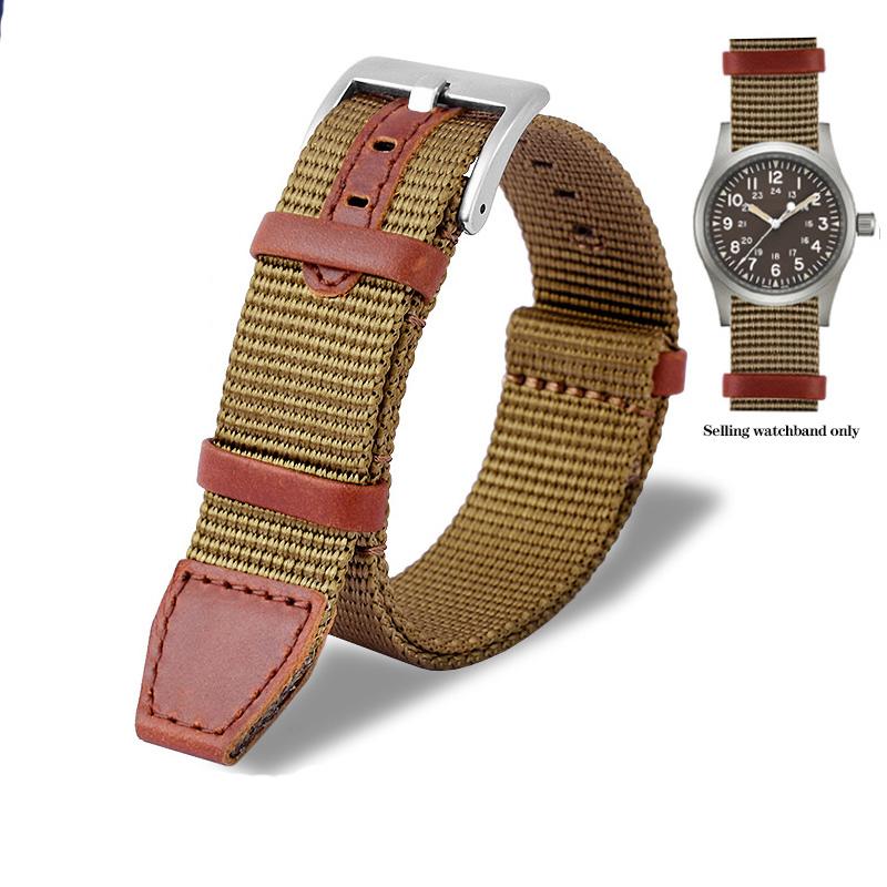 

20 мм 22 мм Плетеный нейлоновый + ремешок из натуральной кожи для полевых часов Hamilton Khaki Green H69439931 441, мужской спортивный ремешок для улицы 20mm