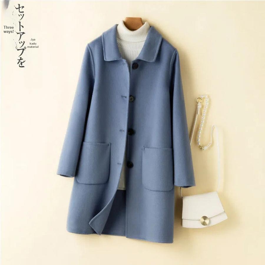 

Style Wool Coat for Women Autumn Winter Korean Style Camel Color Loose Fit M синій