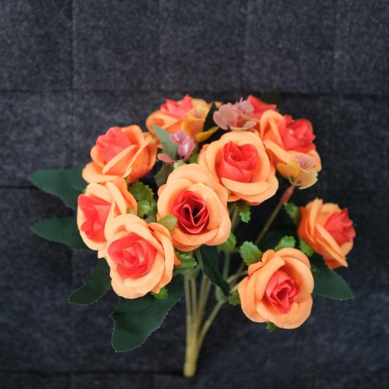 

1Pc Eucalyptus single stem ten rose artificial flowers, for birthday gifts home decoration оранжевый