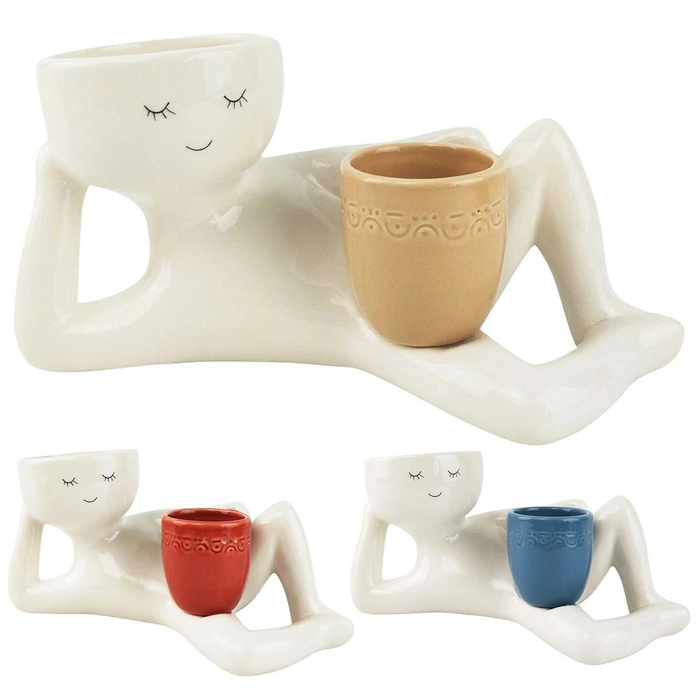 Face Flower Pot Planter Figure Art Statue Ornament Home Human Resin Decorative Potted with Drainage Hole Succulents Vase